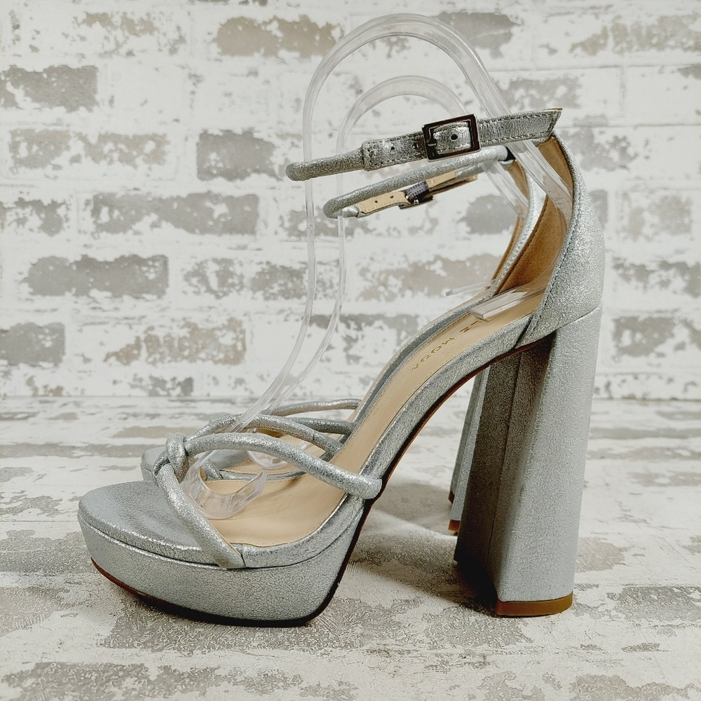 NEW Pelle Moda Silver Platform Slip On Heeled Ankle Strap Sandals D835